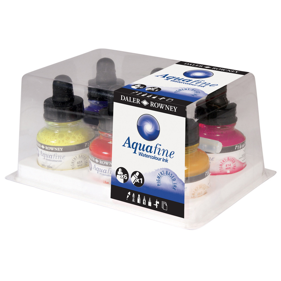 Daler-Rowney Aquafine Watercolor Ink Set, 3-Color Starter Set