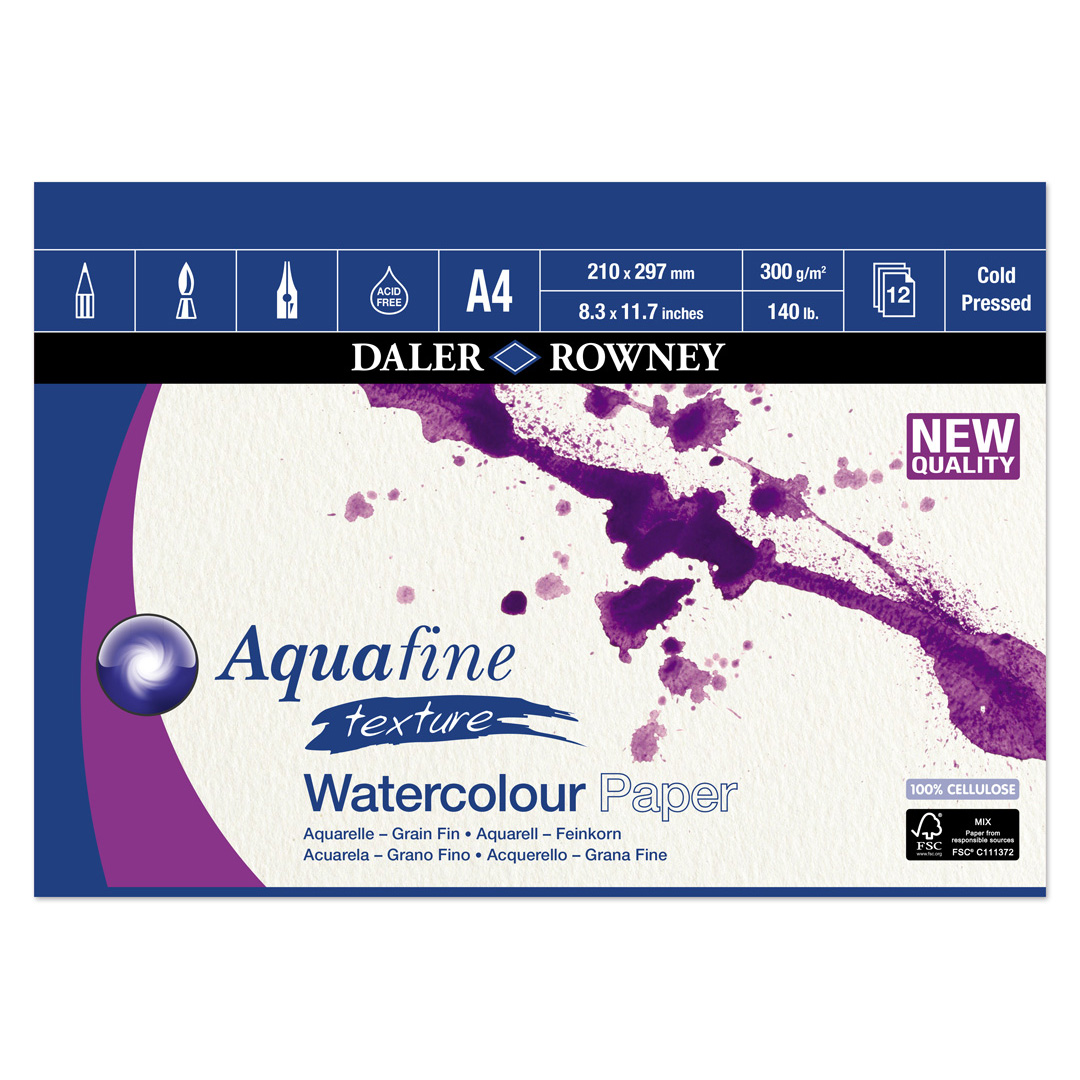 12 Sheets Daler Rowney Aquafine Watercolour A4 Sketchbook 300gsm