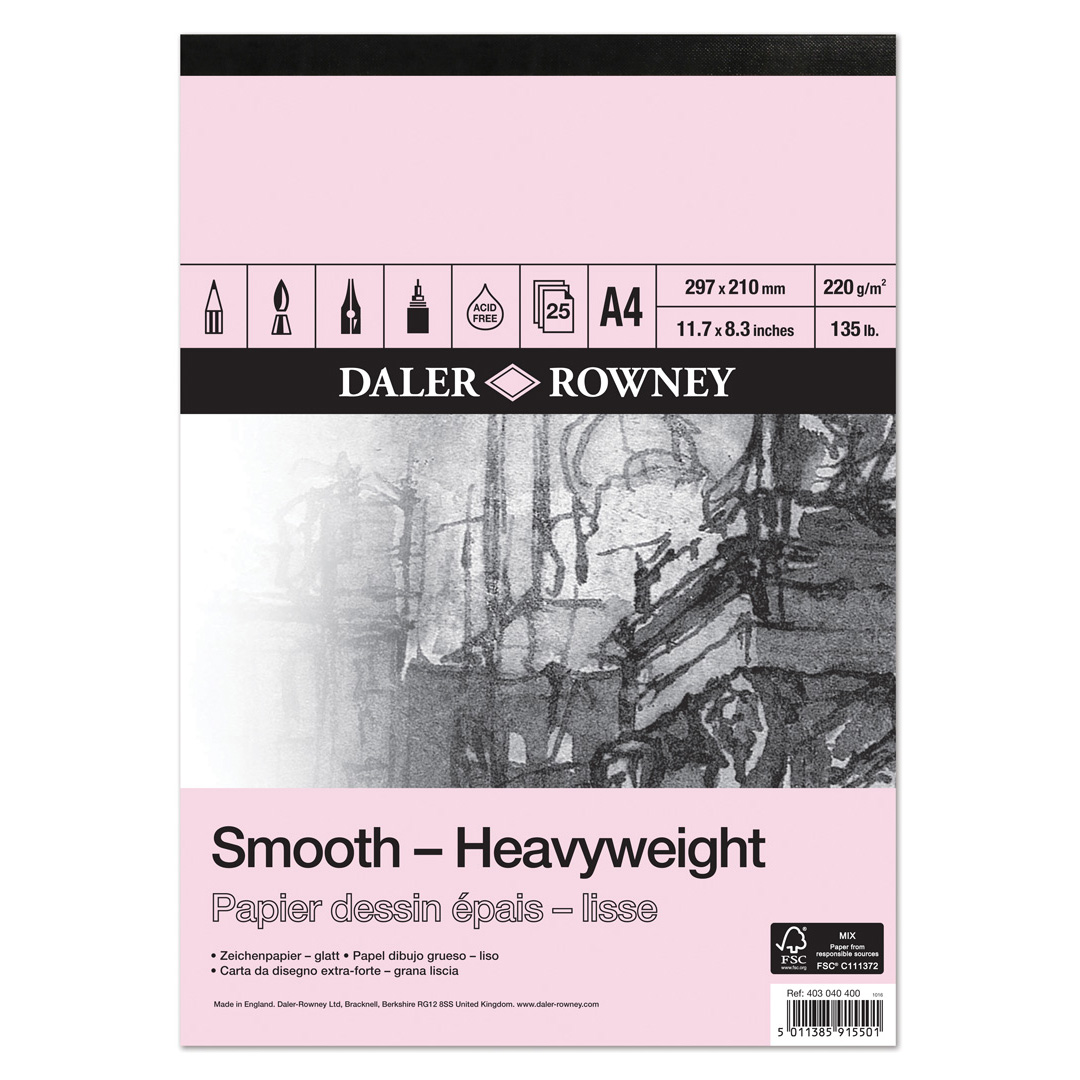Daler Rowney Smooth Heavyweight Bloc Liso Encolado Retrato A3 220G 25 hojas 