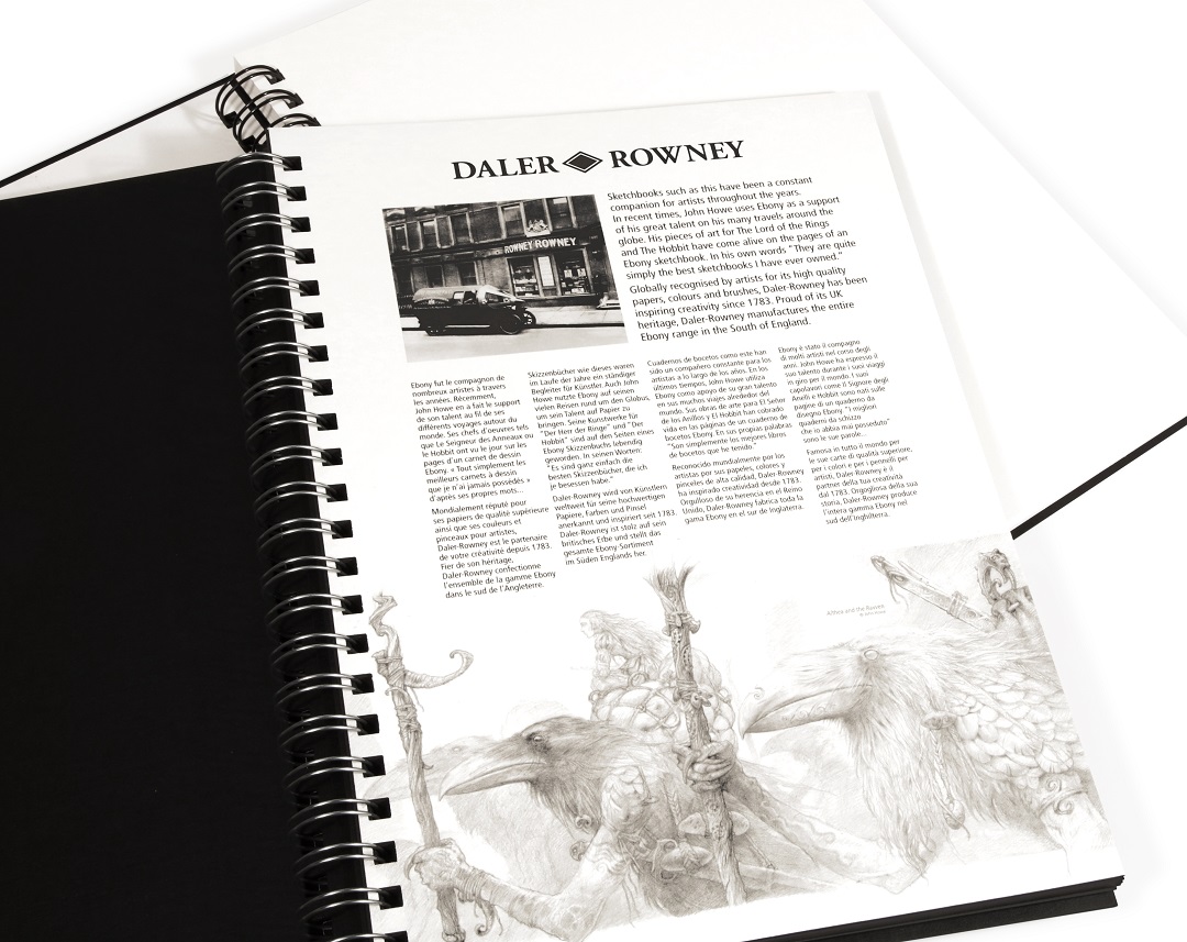 50 FILI Delimita Bianco 160gsm pagine Daler Rowney EBONY SketchBook 148 x 130 mm 