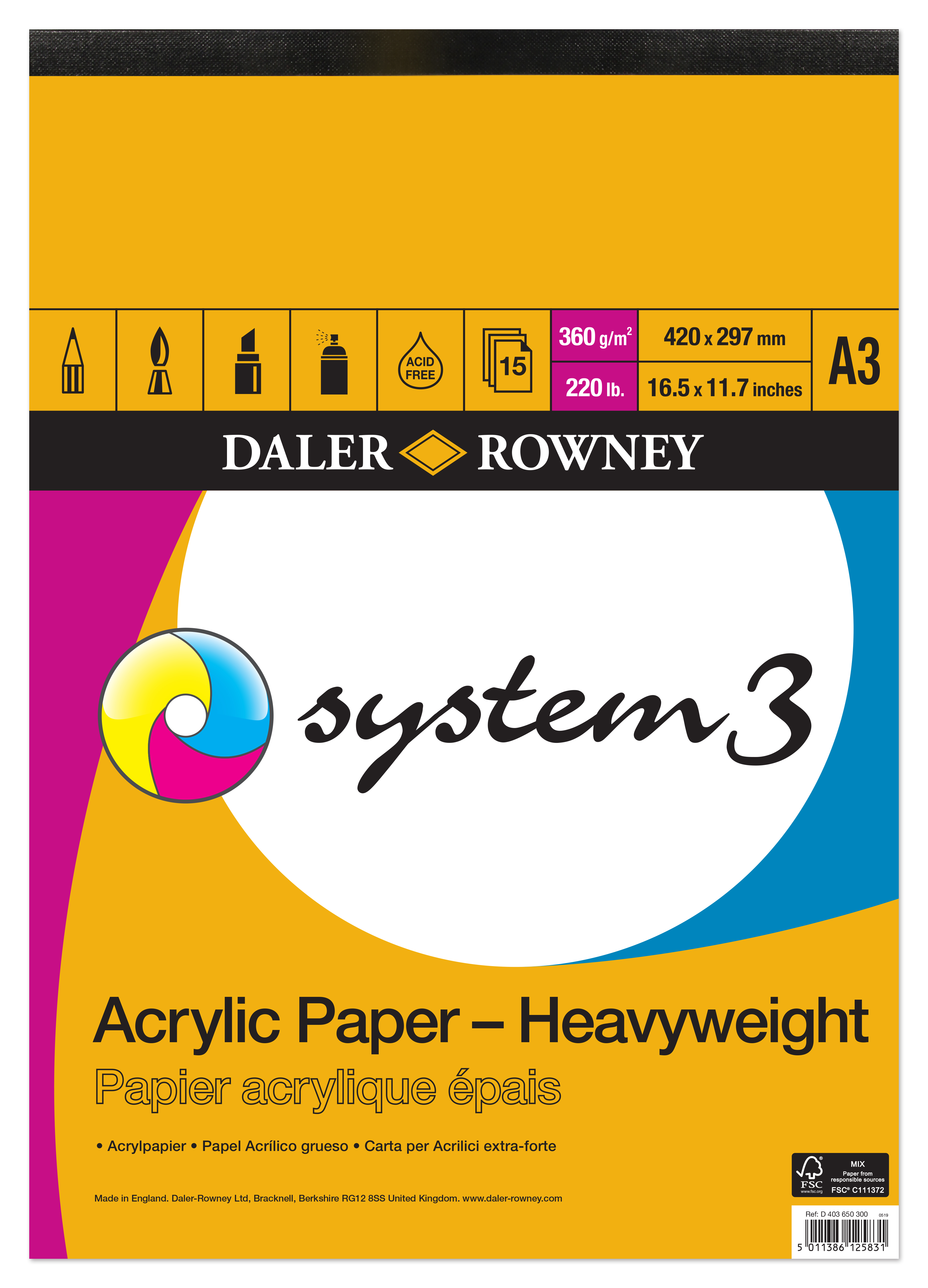 Paper Pep Artists' Acrylic Paint Paper Unruled A3 300 gsm  Acrylic Paper - Acrylic Paper